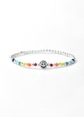 Smiley Face Bracelet - Colorful Beads with Happy Face Silver Charm