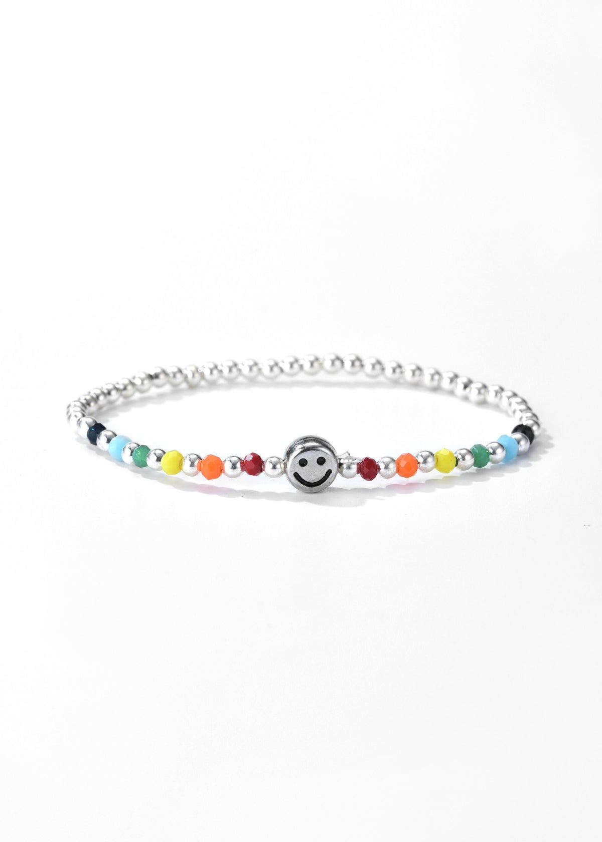 Smiley Face Bracelet - Colorful Beads with Happy Face Silver Charm