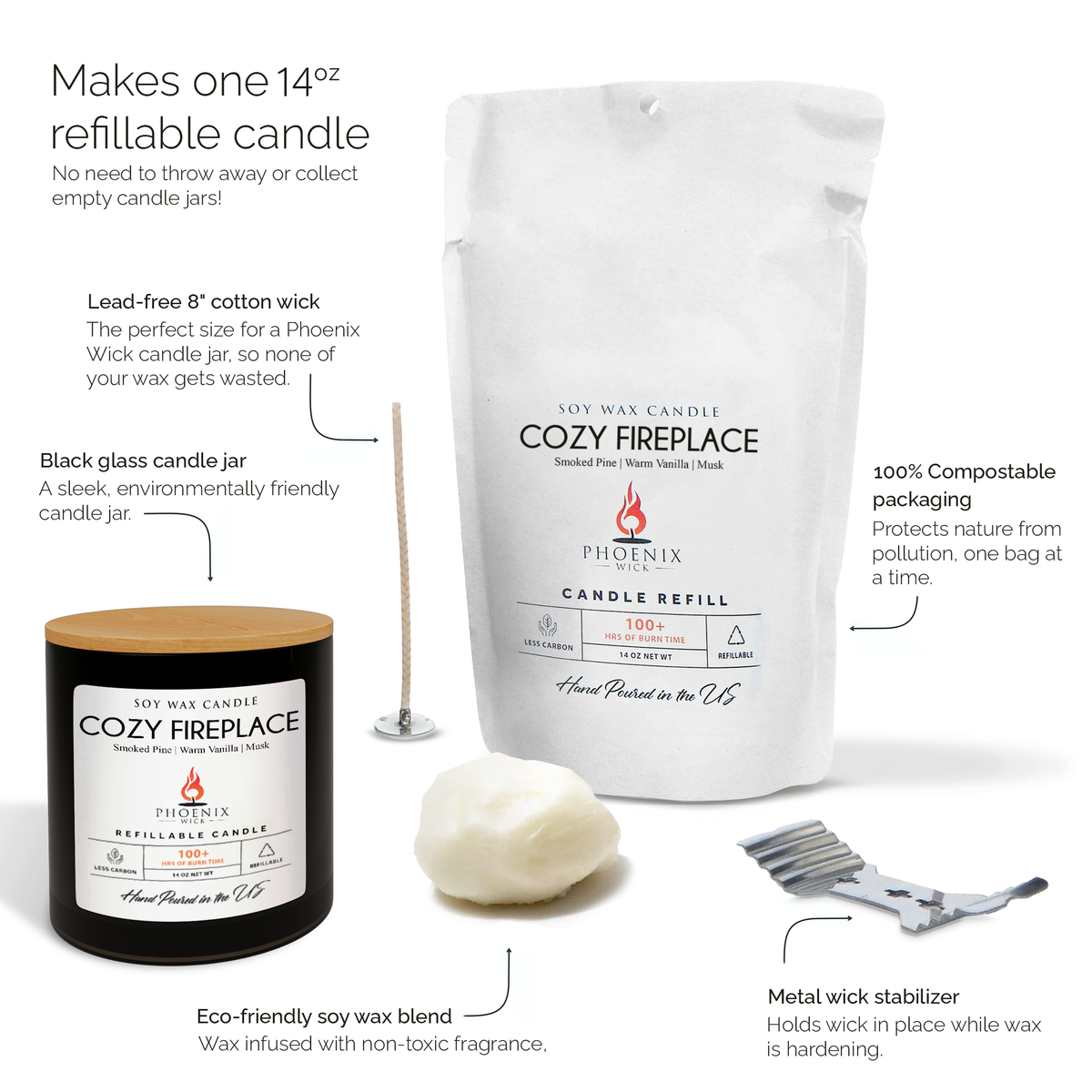 Cozy Fireplace - Soy Candle-Making Kit + Glass Jar
