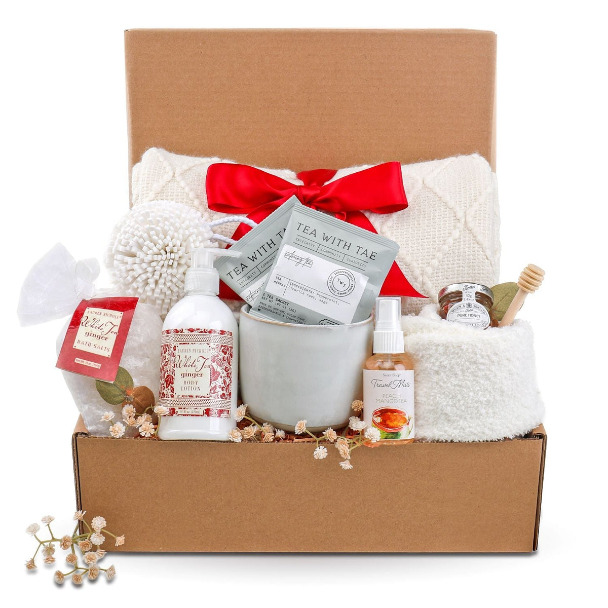 Thinking of You Gift Box - Blanket Tea, Honey, Mug, Socks and More - by Beyond the Bow Gits