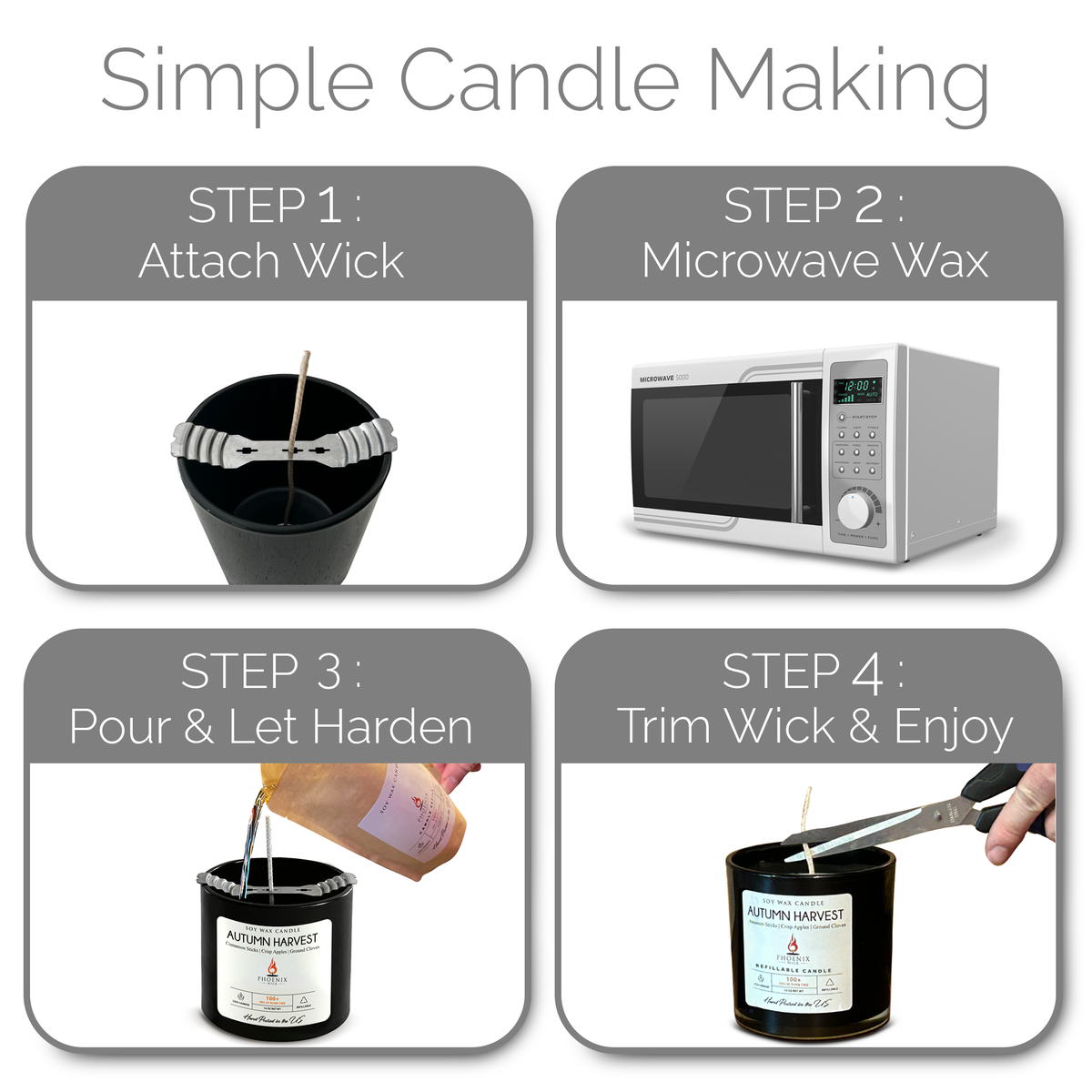 Spiced Cinnamon -Soy Candle-Making Kit + Glass Jar